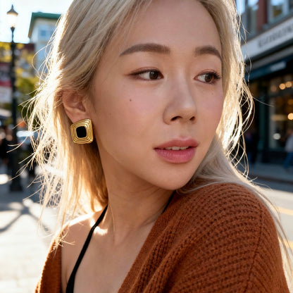 Layered Black Gold Studs