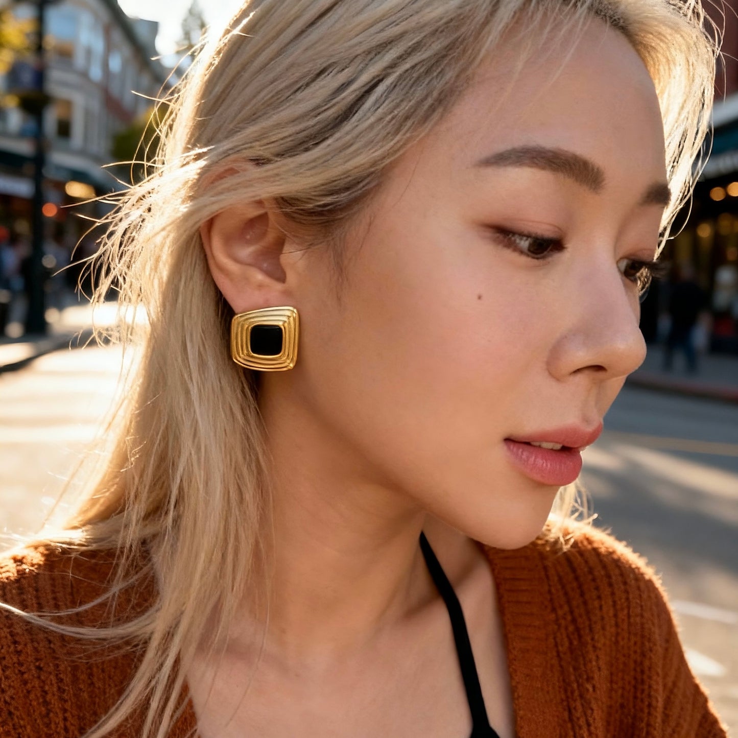 Layered Black Gold Studs