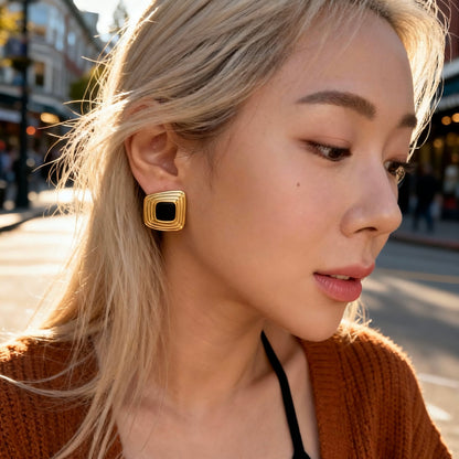 Layered Black Gold Studs