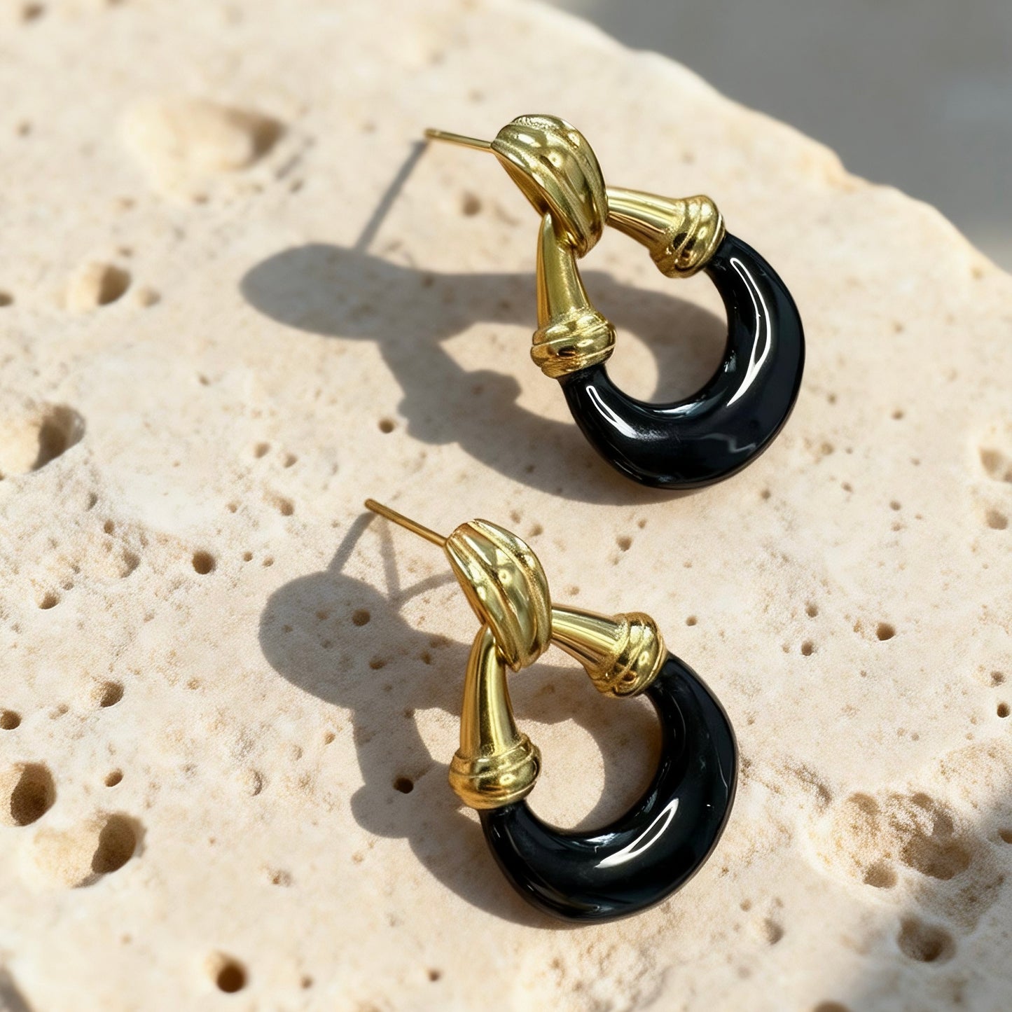 Black Gold Hoop Earrings