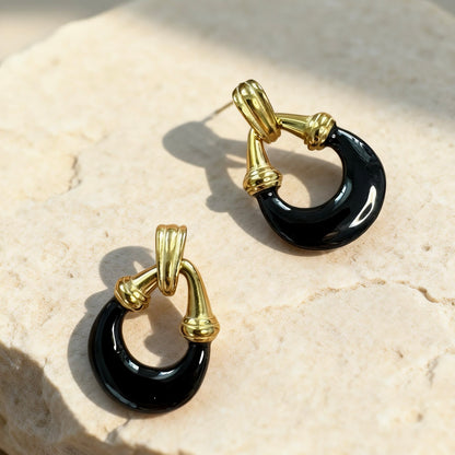 Black Gold Hoop Earrings