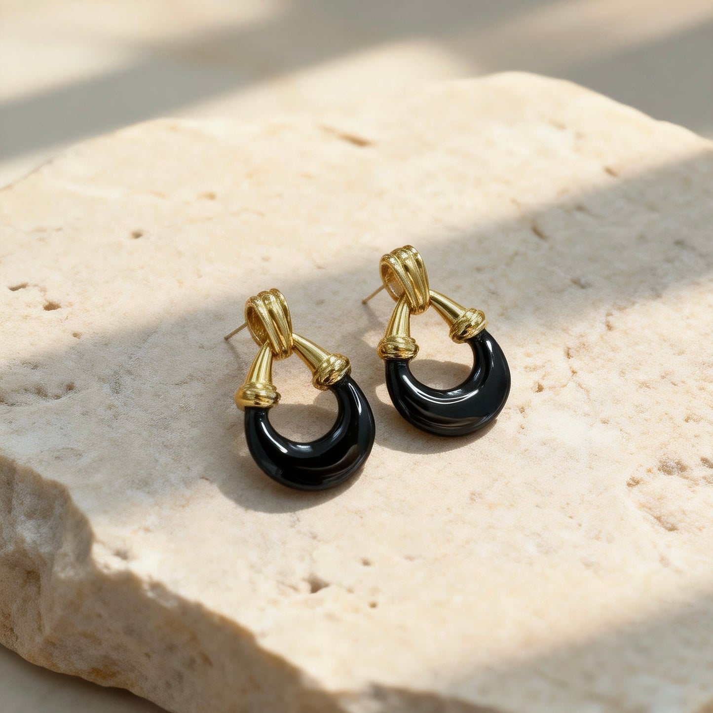 Black Gold Hoop Earrings