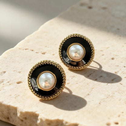 Vintage Black Pearl Earrings