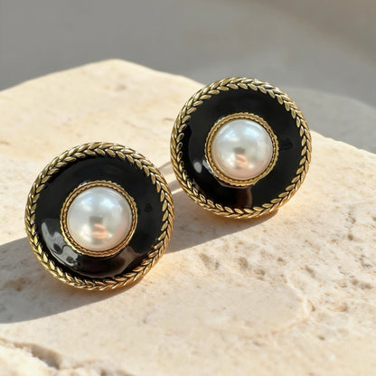 Vintage Black Pearl Earrings