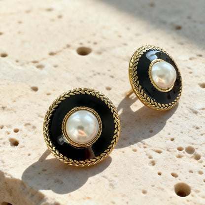Vintage Black Pearl Earrings