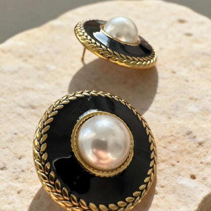 Vintage Black Pearl Earrings