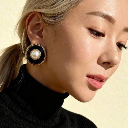 Vintage Black Pearl Earrings