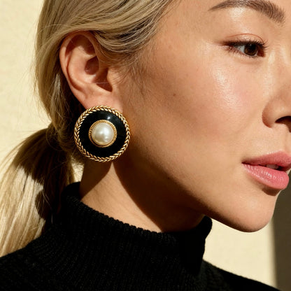 Vintage Black Pearl Earrings