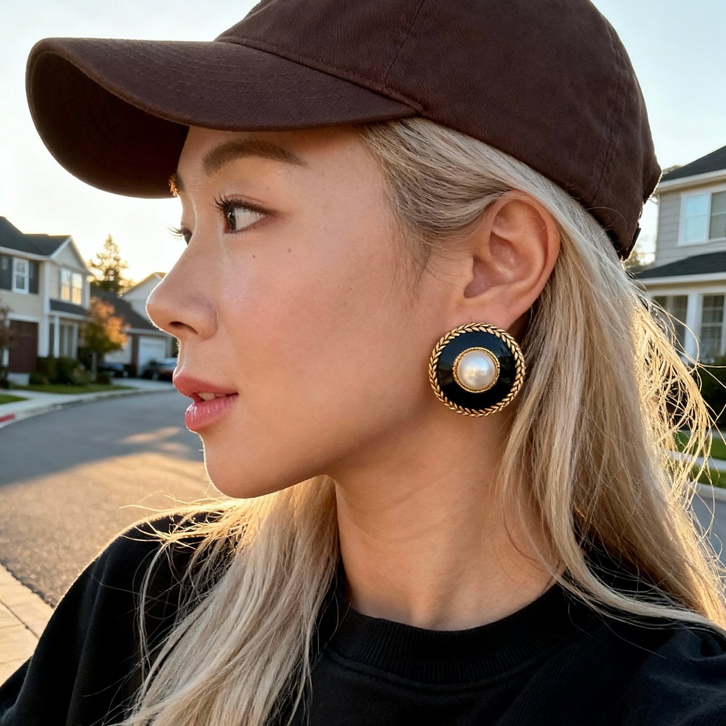 Vintage Black Pearl Earrings