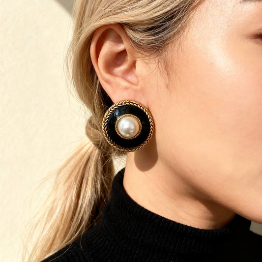 Vintage Black Pearl Earrings