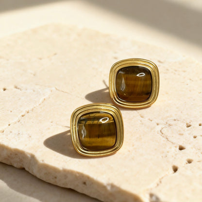 Gold Tiger Eye Studs