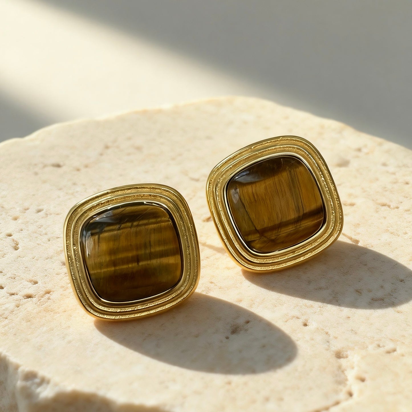 Gold Tiger Eye Studs