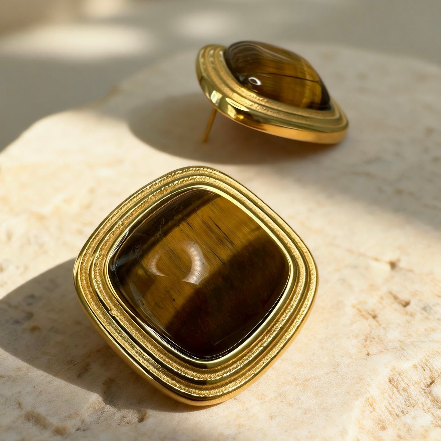 Gold Tiger Eye Studs