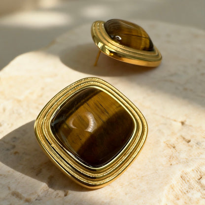 Gold Tiger Eye Studs