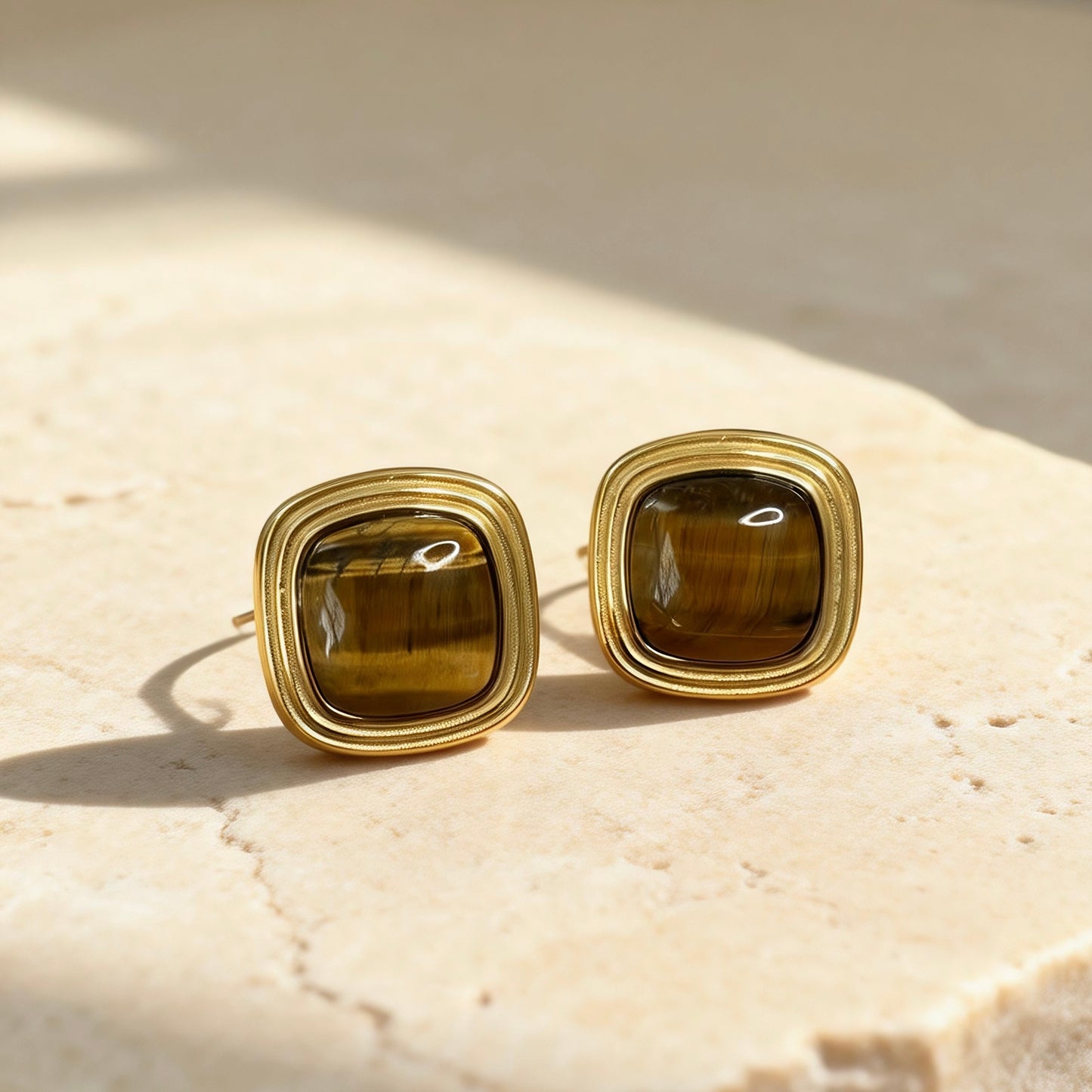 Gold Tiger Eye Studs