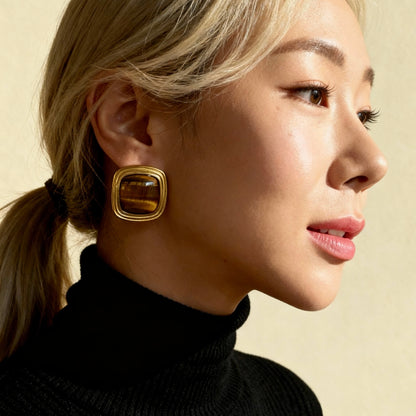 Gold Tiger Eye Studs