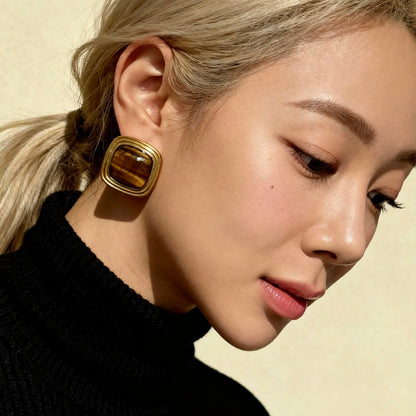 Gold Tiger Eye Studs
