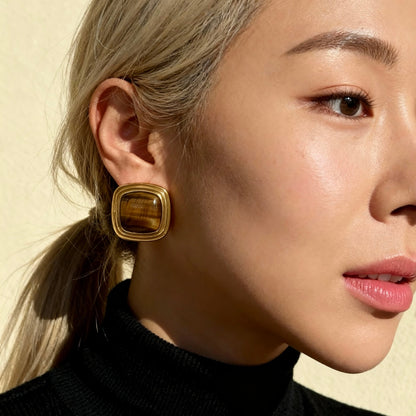 Gold Tiger Eye Studs
