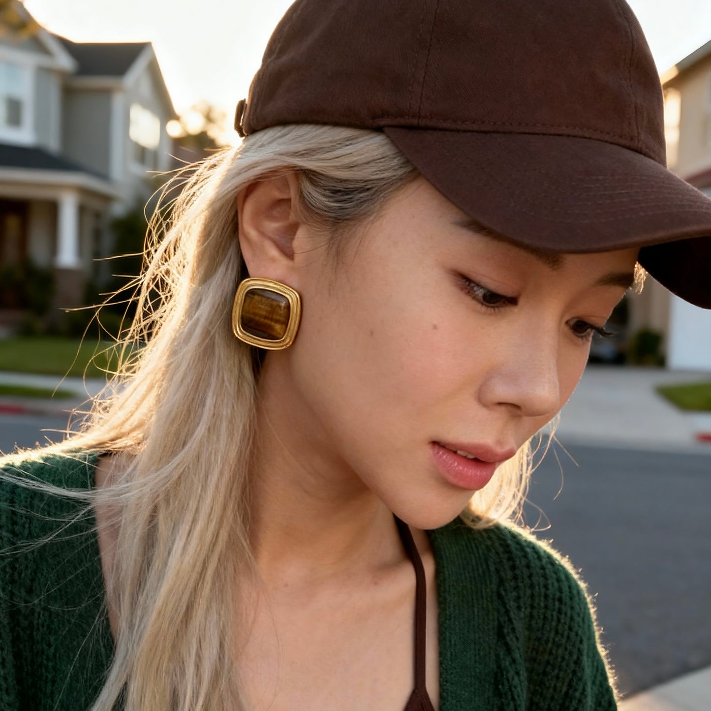 Gold Tiger Eye Studs