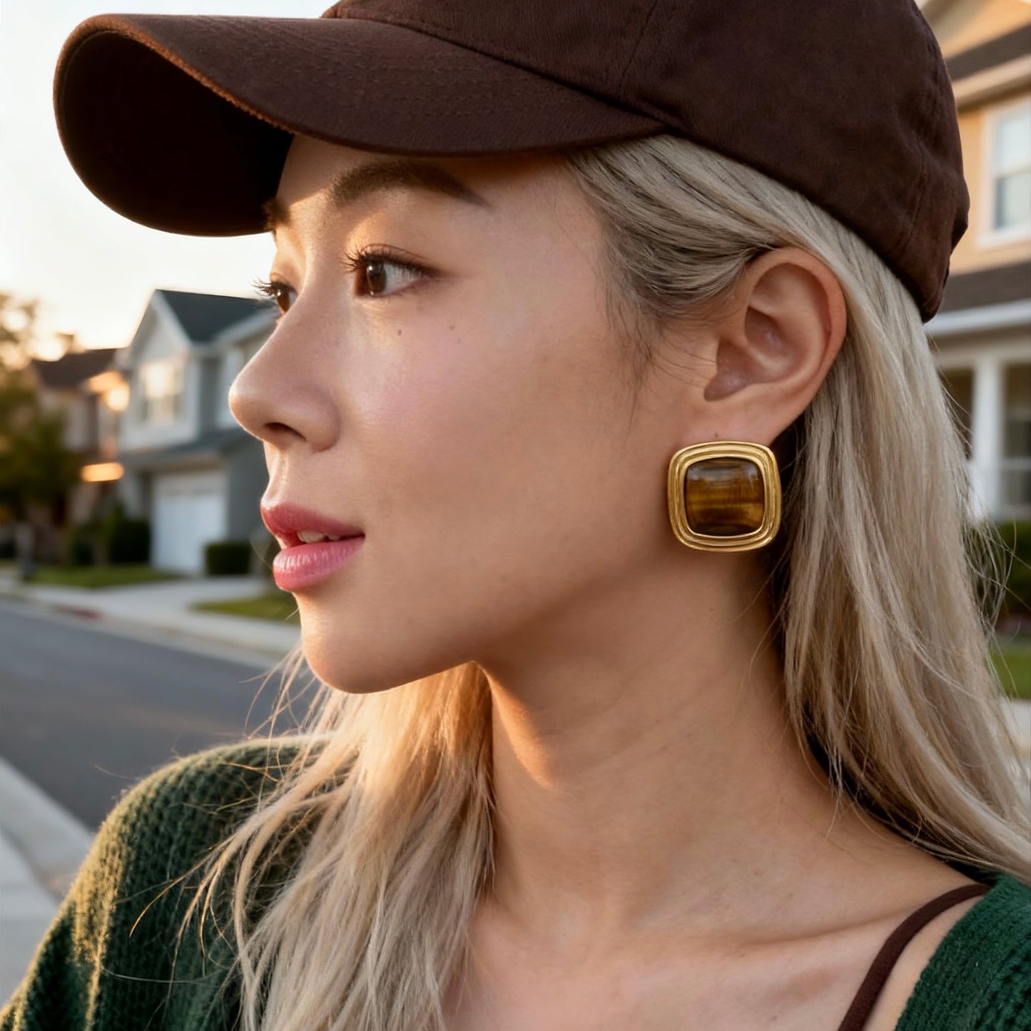 Gold Tiger Eye Studs