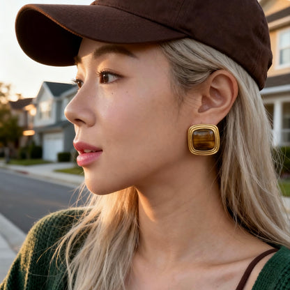 Gold Tiger Eye Studs