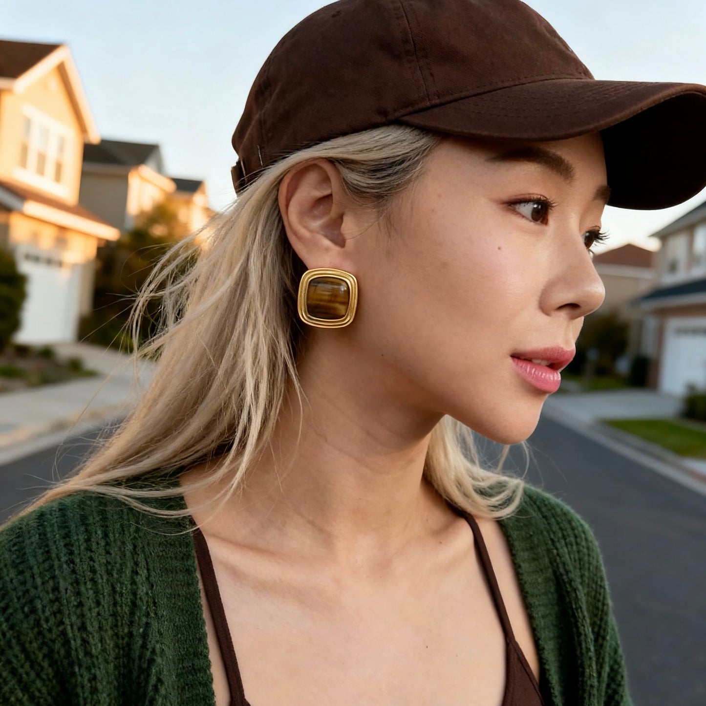 Gold Tiger Eye Studs