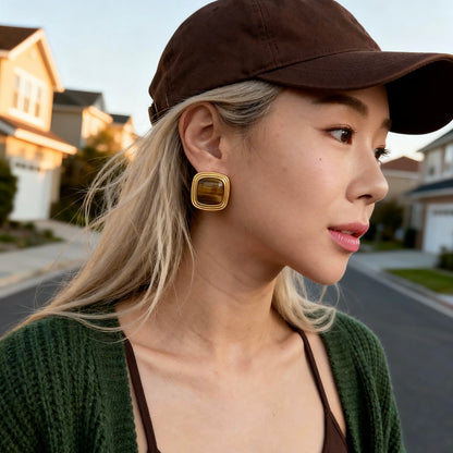 Gold Tiger Eye Studs