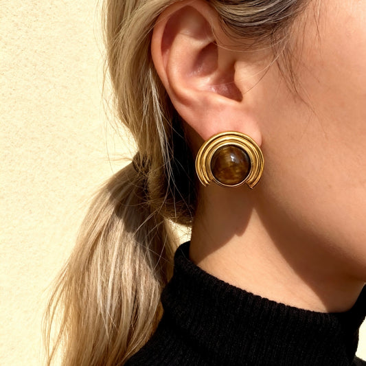 Arc Tiger Eye Earrings