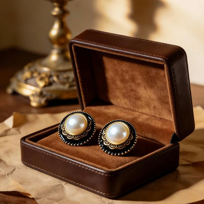 Vintage Black Gold Pearl Studs