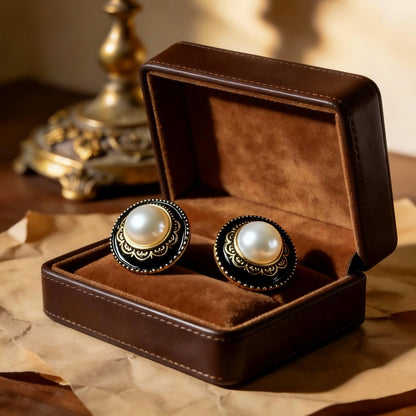 Vintage Black Gold Pearl Studs