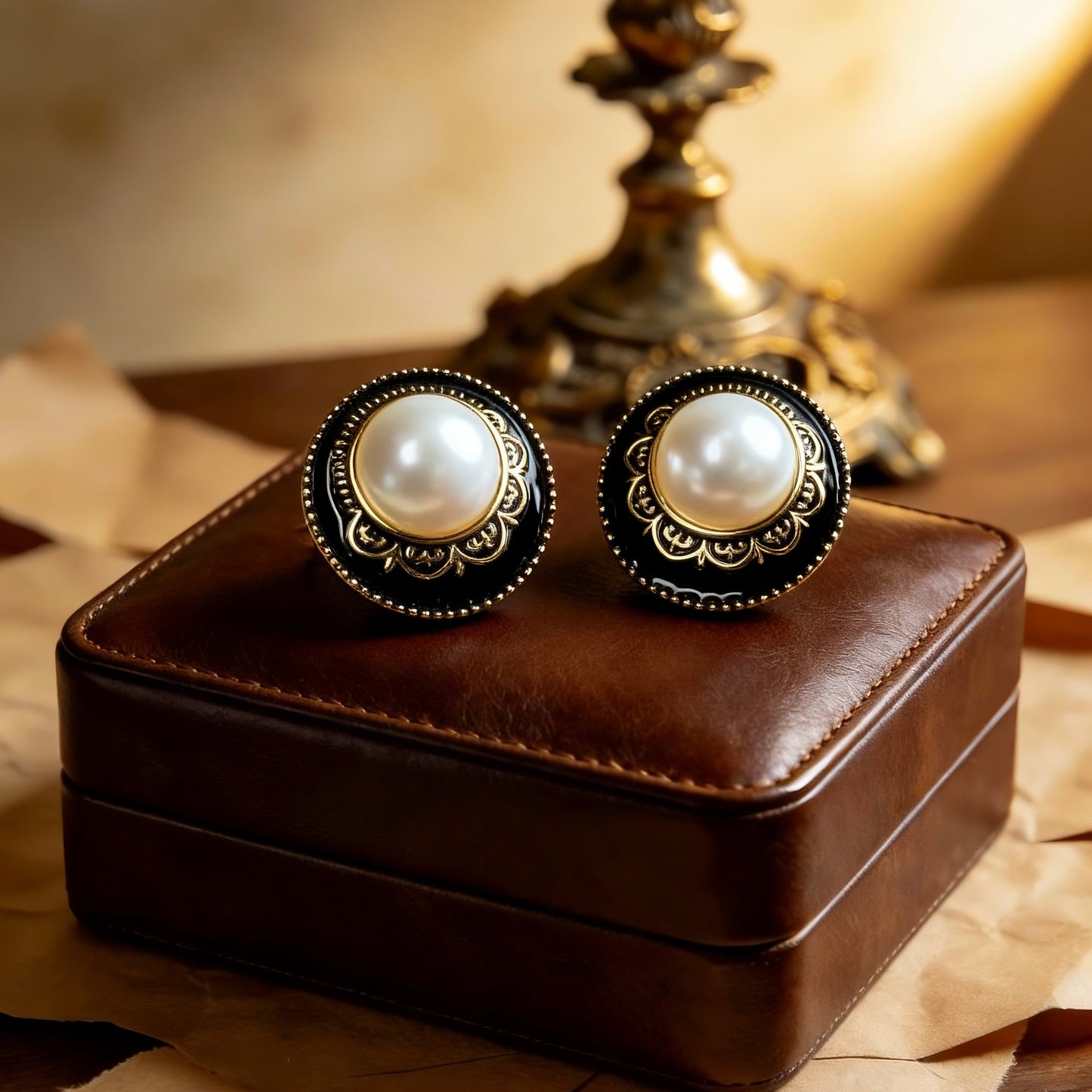 Vintage Black Gold Pearl Studs