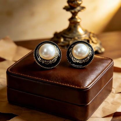 Vintage Black Gold Pearl Studs