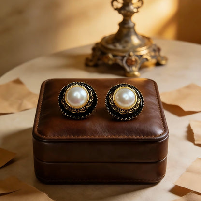 Vintage Black Gold Pearl Studs