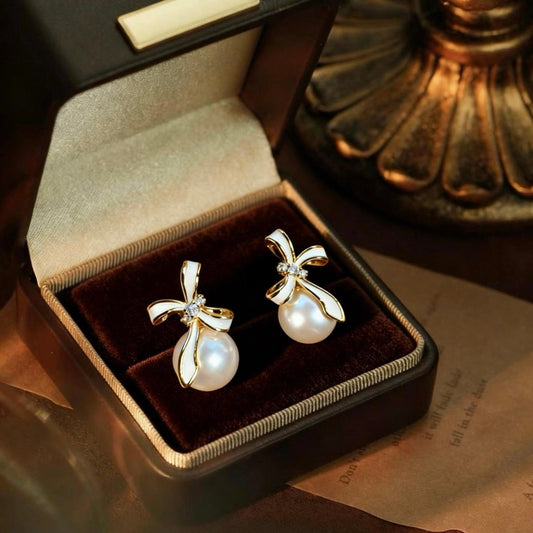 Bow Pearl Baroque Drop Earrings