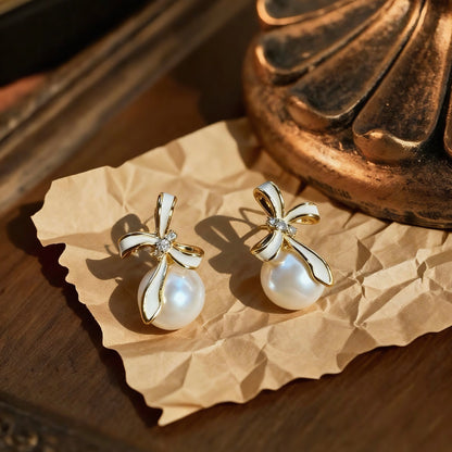 Bow Pearl Baroque Drop Earrings