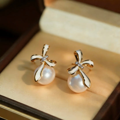 Bow Pearl Baroque Drop Earrings