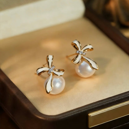 Bow Pearl Baroque Drop Earrings