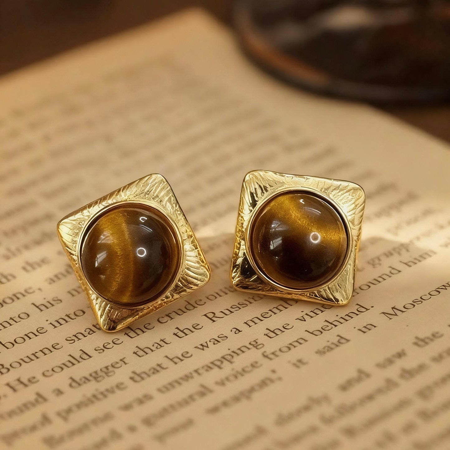 Square Tiger Eye Stud Earrings