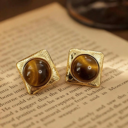 Square Tiger Eye Stud Earrings