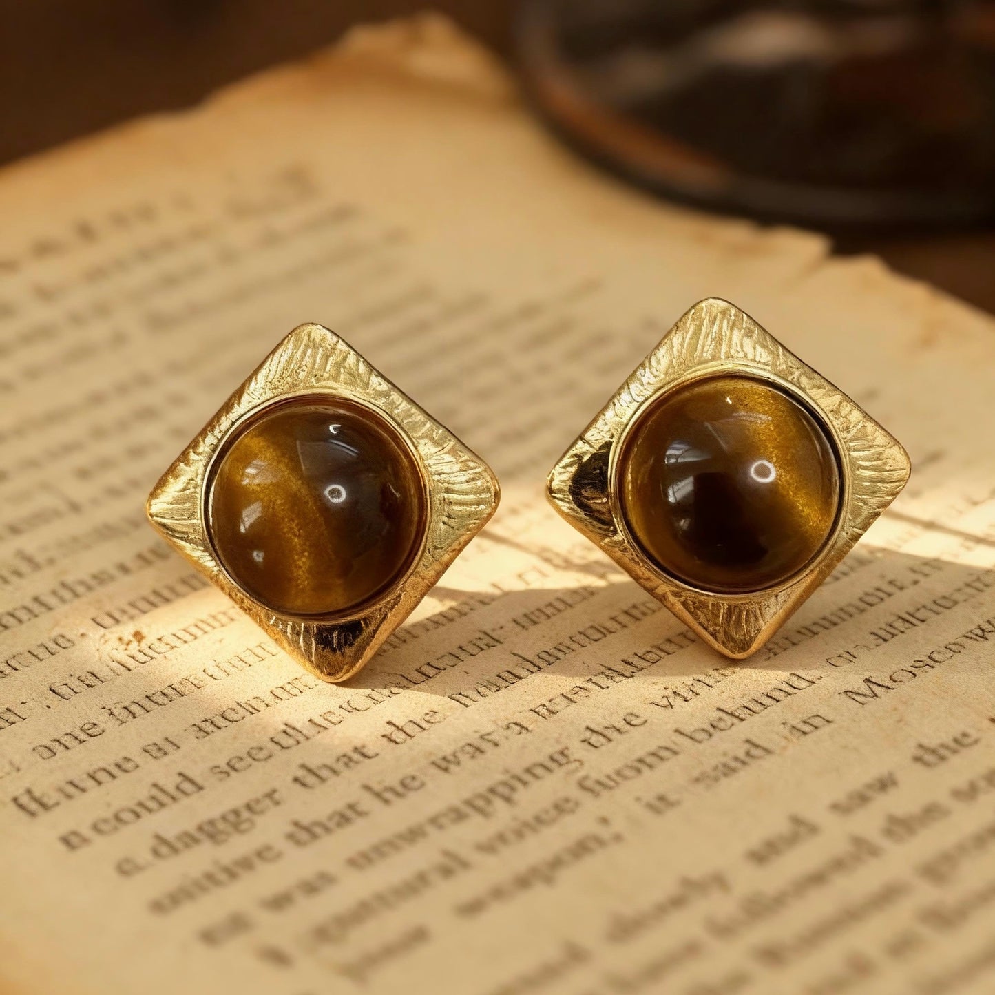 Square Tiger Eye Stud Earrings