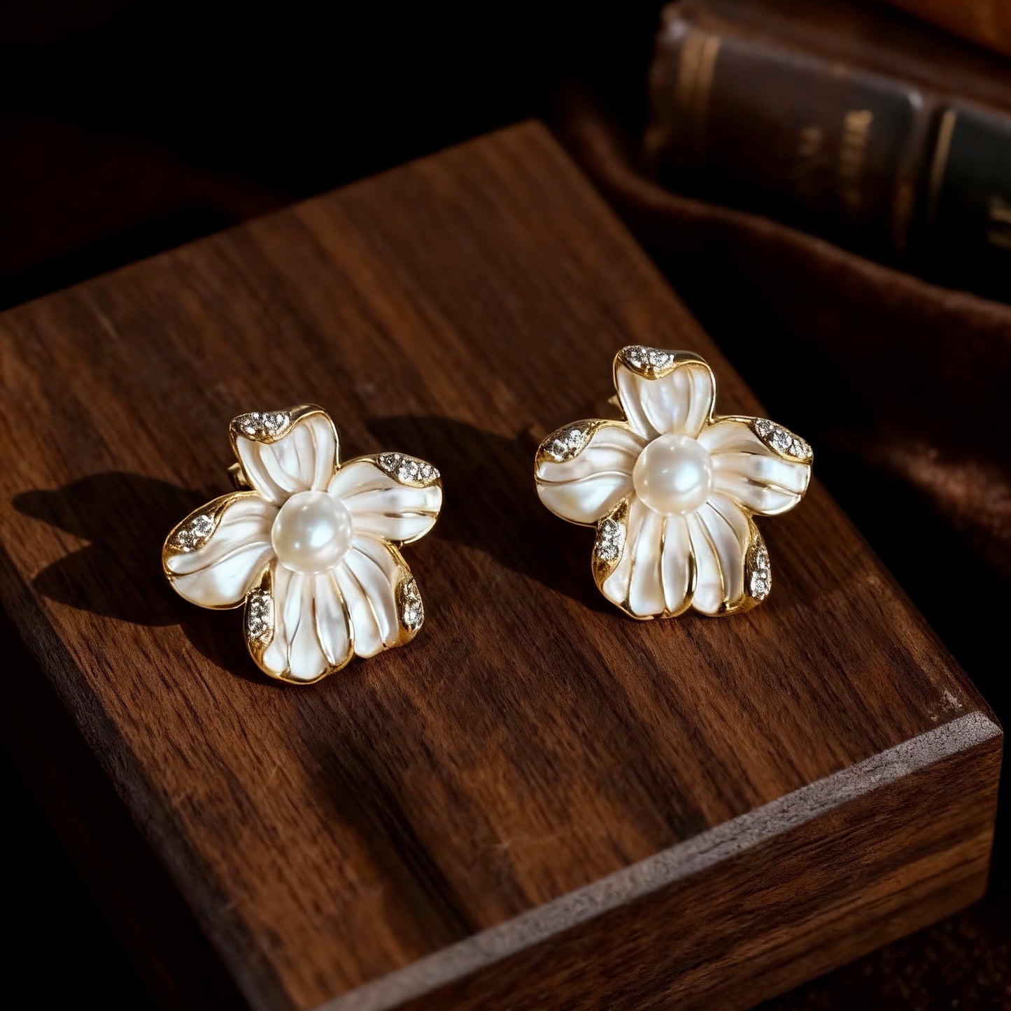 Floral Pearl Stud Earrings