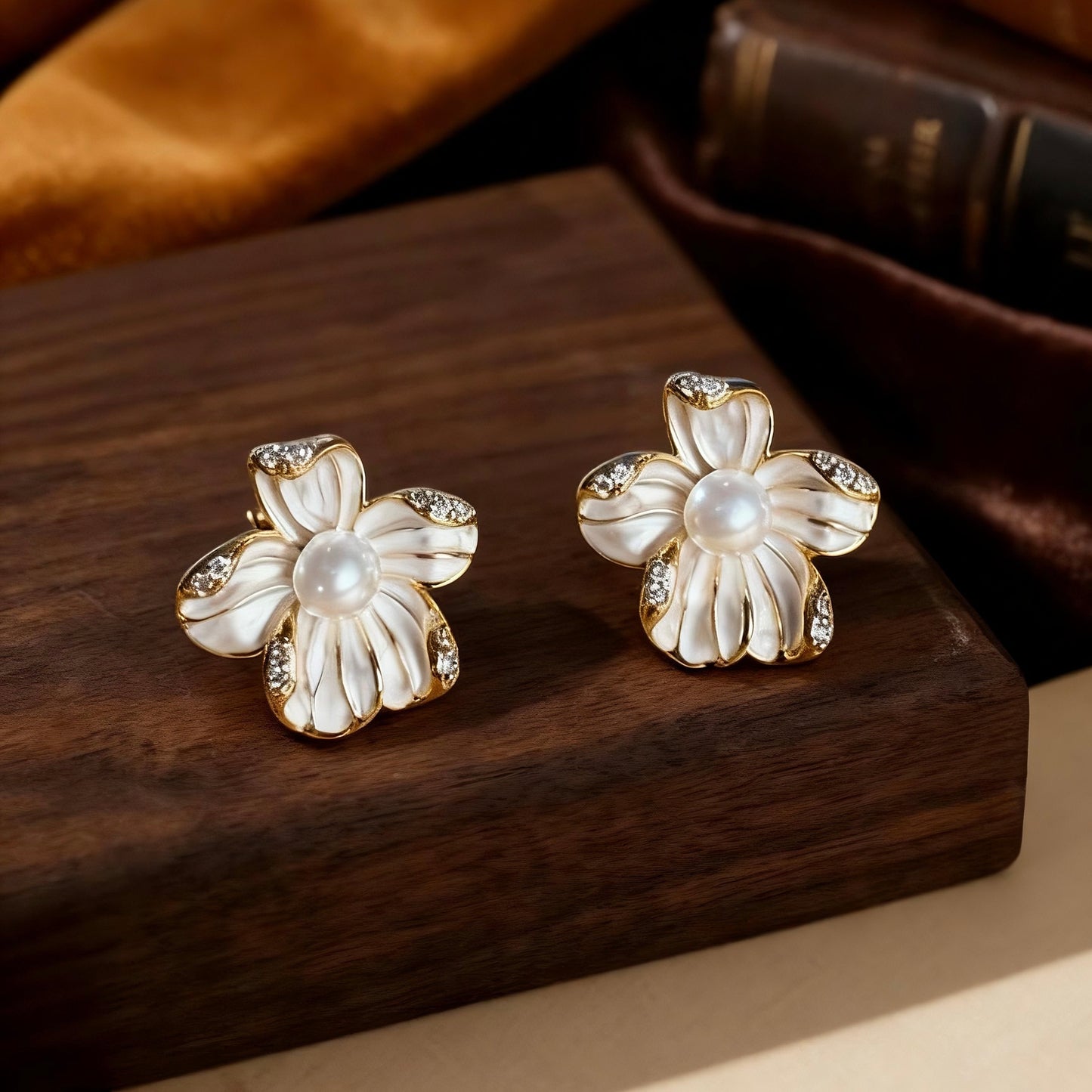 Floral Pearl Stud Earrings