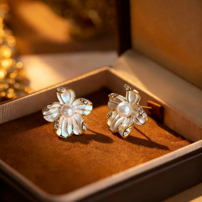 Floral Pearl Stud Earrings