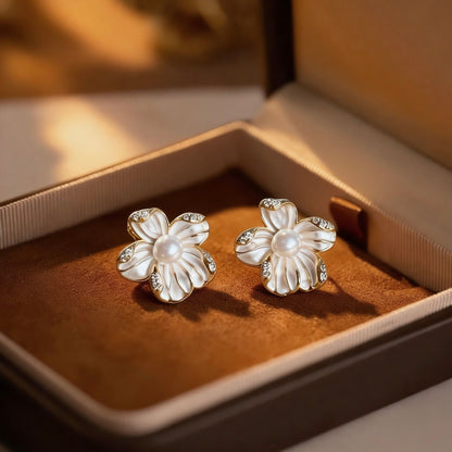 Floral Pearl Stud Earrings
