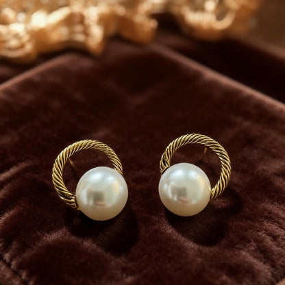 Vintage Twisted Gold Pearl Studs