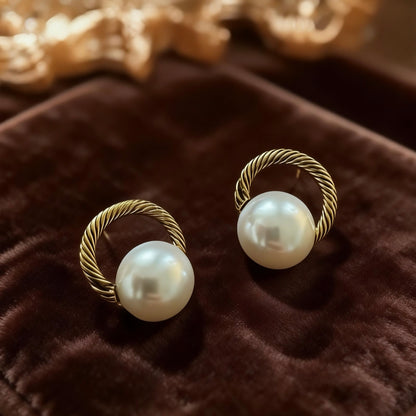Vintage Twisted Gold Pearl Studs