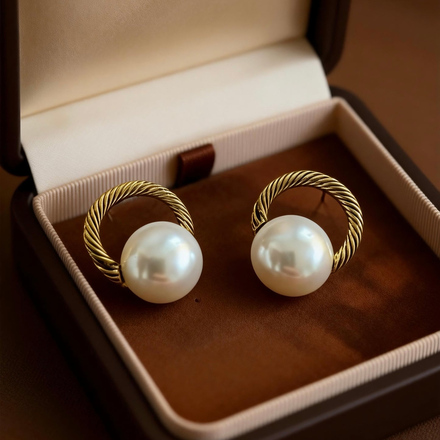 Vintage Twisted Gold Pearl Studs