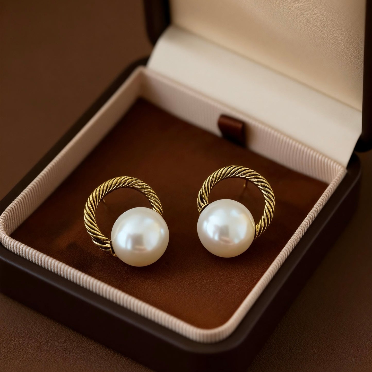 Vintage Twisted Gold Pearl Studs