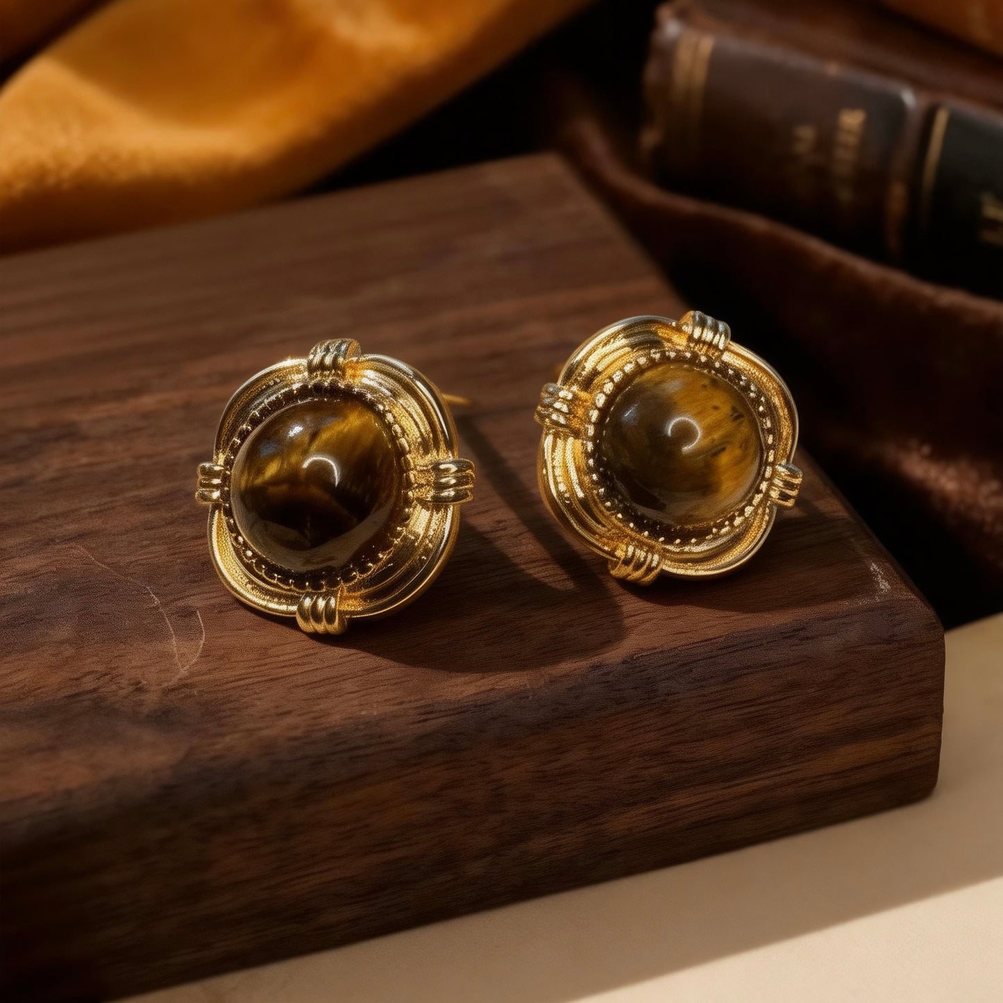 Tiger Eye Stud Earrings