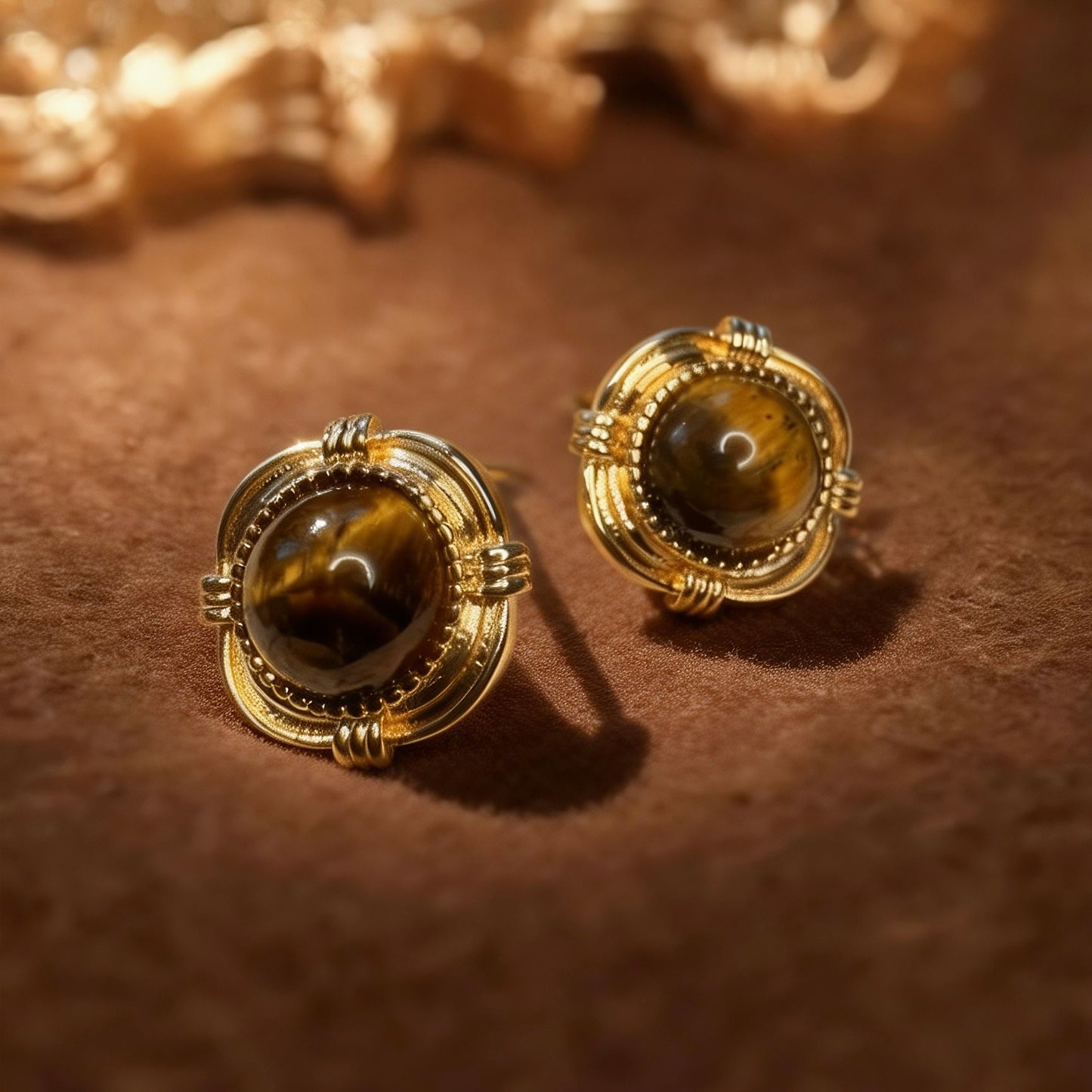 Tiger Eye Stud Earrings